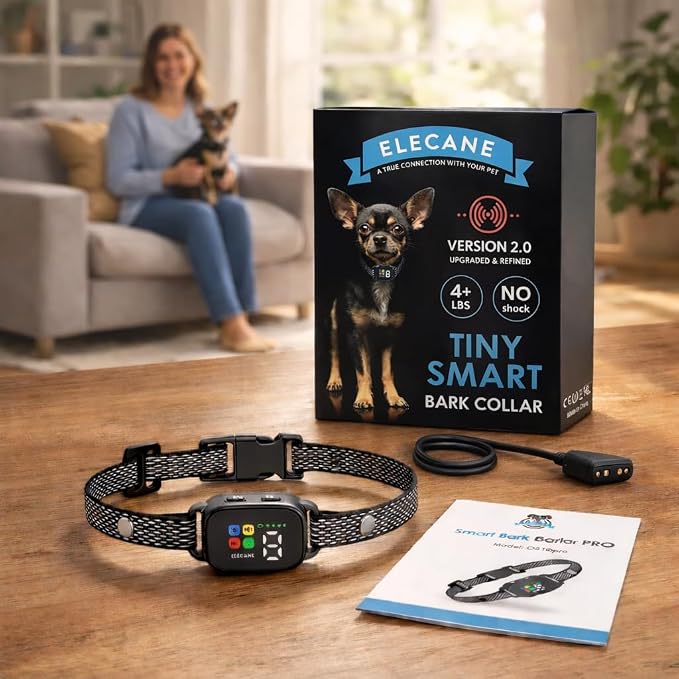 2 Pack Bark Collar for Small Dogs 5-15 lbs and Puppies - No Shock Anti Barking Collar - Rechargeable Smart Collar for Dog Training with 7 Sensitivity Levels and 3 Beep&Vibration Modes