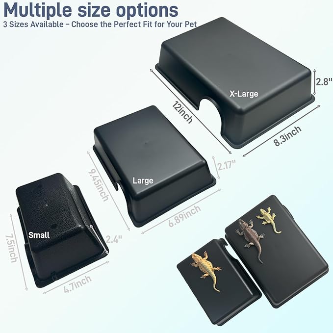 12in Durable Large Reptile Hide, Ball Python Hide, Leopard Gecko Hide, Bearded Dragon Hide, Easy to Clean Reptile Hides Cave for Tank, Snake Hide Large Enclosure (12" x 8.3" x 2.8" X-Large)