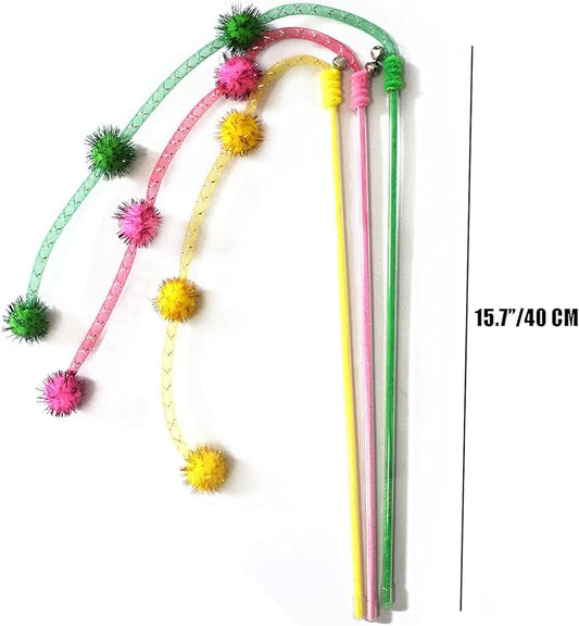 IUHKBH Cat Wands, 3 PCS Mesh Tube Teaser Toys with Fur Ball Cute Aesthetic Kitten Wand Interactive Cat Toy for All Breed Sizes
