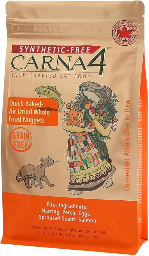 CARNA4 Air Dried Cat Food, Fish Recipe, Quick Baked Whole Food Nutrition with Sprouted Seeds, Natural Probiotics & Enzymes, No Synthetics - 2lbs