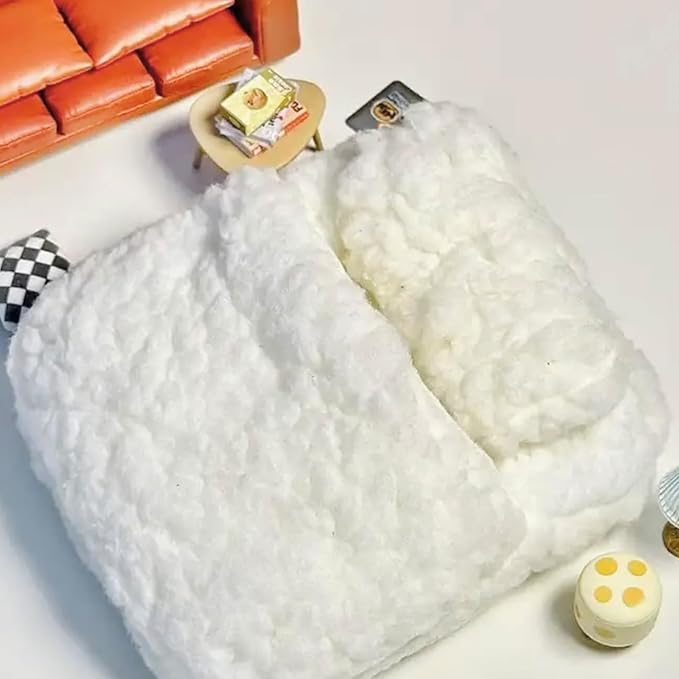 Hamster Mini Cotton Sofa Chair, Small Animal Blue Red Bed Cozy with Pillow, Cage Decor Photo Toys, Relax Habitat House Accessories, Sleep Pad Rest Nest for Hamster, Mice (White)