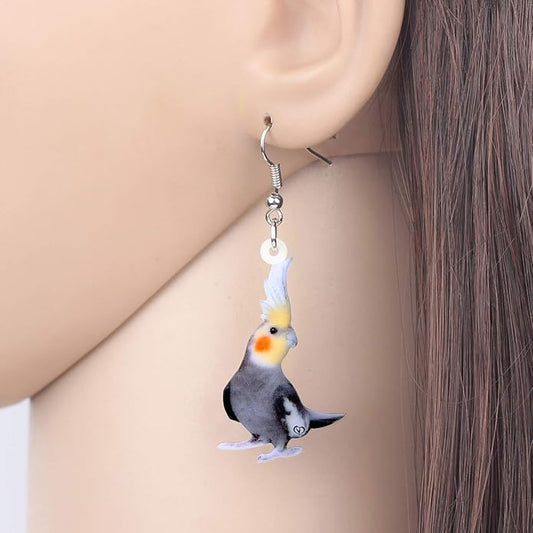 NEWEI Acrylic Cockatiel Gifts Cute Parrot Earrings Dangle for Women Bird Lovers Jewelry Ornament Charms