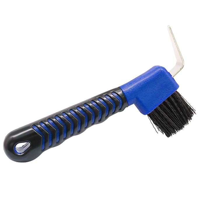 Hoof Pick Brushes, Soft Touch Rubber Handle Portable Hoofpick, Stiff Hoof Pick for Horse Care, Groomers (Blue)