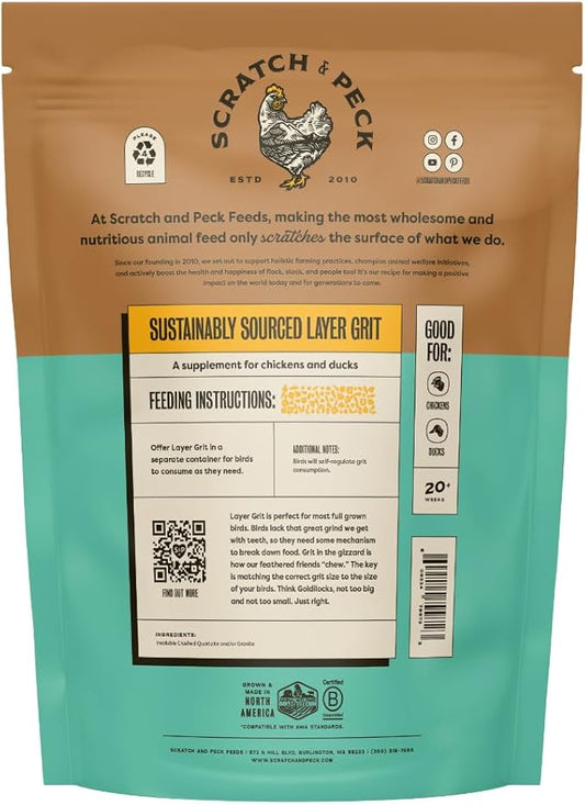 Scratch and Peck Layer Grit Supplement for Chickens and Ducks - 7 lbs Bag - Essential Supplement for Gizzard and Digestive Health - Sustainably Sourced