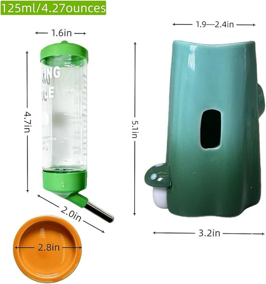 Hamster Water Bottle Adjustable Ceramic Hamster Water Dispenser No Drip Feeder with Food Bowl for Mice Rats Hedgehog Chinchilla Gerbil