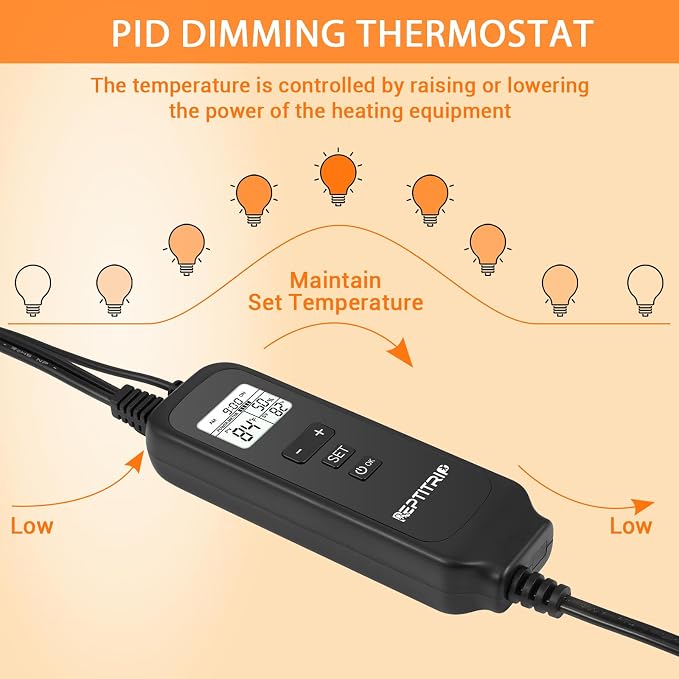 REPTITRIP 8.5 Inch Reptile Heat Lamp Fixture with PID Thermostat & 150W Ceramic Heat Emitter (Non-Light Emitting), Independent Day & Night Temperatures, Lampshade MAX 150W