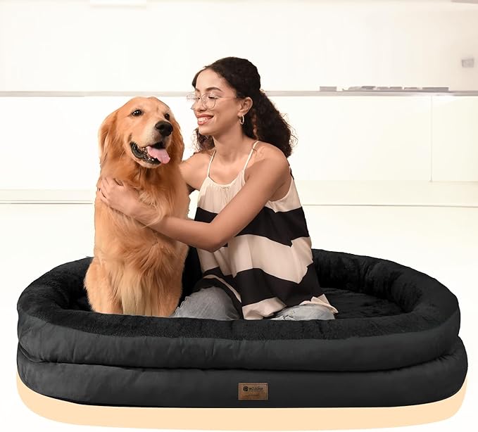 Orthopedic Dog Bed for Extra Large Dogs, XL Waterproof Dog Bed with Bolsters, Supportive Egg Crate Foam Pet Couch Bed with Removable Washable Cover & Non-Slip Bottom, Black
