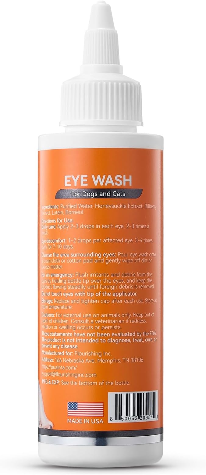 PUAINTA Dog Eye Drops, Eye Infection Treatment, Eye Drops for Dogs & Cats, Soothe Irritation Pink, Dry Eyes, Itchy Eye Wash Tear Stains, Debris Cleaner, Natural Daily Eye Care, Safe for Pets (8oz)
