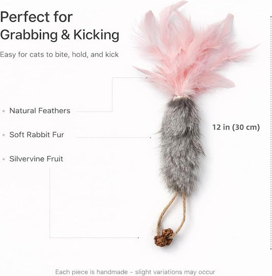 3 Pack Rabbit Fur Catnip Toys with Feathers – Interactive Carrot Cat Toys with Galls Fruit for Indoor Cats and Kittens