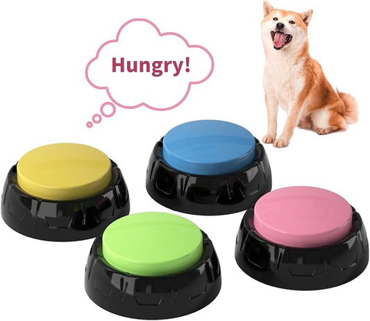 Recordable Pet Button, Dog Buttons for Communication Pet Training Buzzer, 30 Second Record & Playback, AA Battery for Longer Battery Life, (4 Pack Light Color)