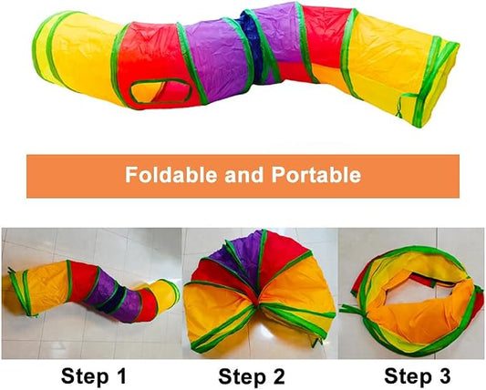 Cat Tunnel Tube Toys,Tunnels for Indoor Cats, Collapsible Interactive Toy with Balls for Rabbits, Kittens, Ferrets, Puppy (S - 2 Way Yellow Green)