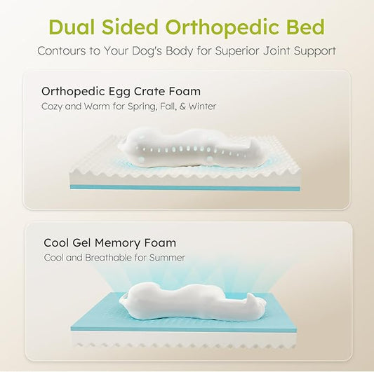 CWAWZ Dog Beds for Large Dogs, Orthopedic Dog Bed with Cooling Gel Memory Foam, Waterproof Large Pet Bed with Removable Washable Cover, 36" Pet Sofa Couch Dutch Velvet with Bone Toy, Light Gray