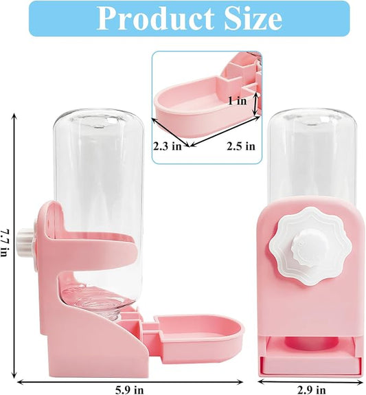 kathson Rabbit Water Dispenser for Cage 17 Oz Hanging Guinea Pig Water Bottle No Drip Gravity Automatic Bunny Water Bottle No Leak Small Animal Water Bottle for Chinchilla Ferret Hamster(Pink)