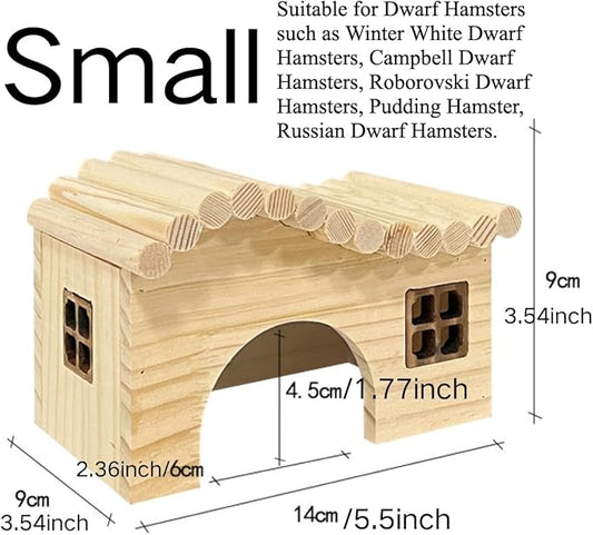 Hamster Wood Hideout Hut with Window Small Animal Wooden House for Rat Dwarf Hamster (Small)