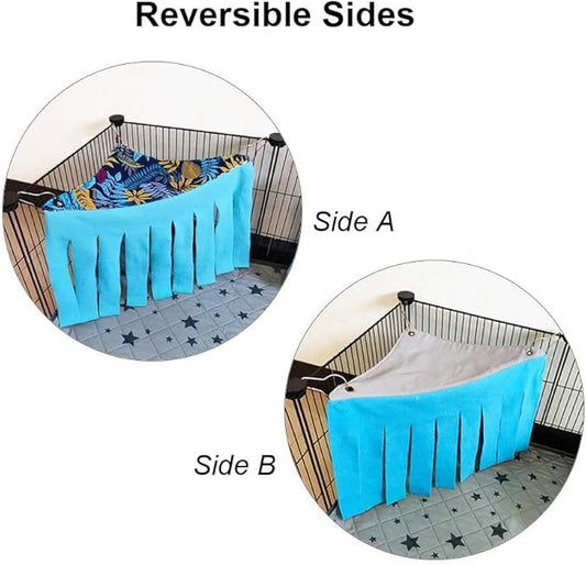 RIOUSSI Guinea Pig Hideout Hideaway Corner Fleece Toys Cage Accessories with Reversible Sides. Blue Leaves, Triangle