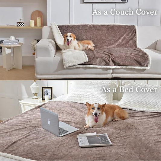 Qeils Waterproof Blanket for Bed, Dog Blankets for Large Dogs, Waterproof Cat Blanket Washable, Soft Sherpa Fleece Puppy Blanket, Reversible Throw Protector for Couch Car, 50"X60", Taupe