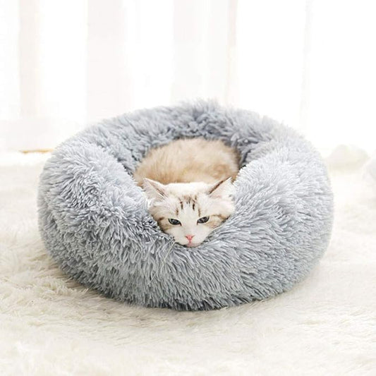 Modern Soft Plush Round Pet Bed for Cats or Small Dogs, Mini Medium Sized Dog Cat Bed Self Warming Autumn Winter Indoor Snooze Sleeping Cozy Kitty Teddy Kennel (20'' D x 8'' H, Light Grey)