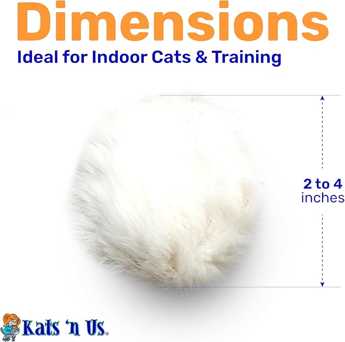Kats'N Us 2–4 Inch Jumbo Pack of 5 Real Rabbit Fur Pom Pom Cat Toys – White Fuzzy Balls for Cats & Kittens – Natural Interactive Cat Toys for Chasing, Batting & Hunting, Play & Indoor Entertainment