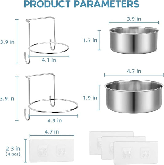 2 Pcs Small Wall Mounted Cat Bowls, Elevated Hanging Puppy Food and Water Bowls Stainless Steel Non-Spill Kitten Feeding Dish with Wall Mounted Hook for Small Pets (S (4x1.7'' & 4.7x2''))