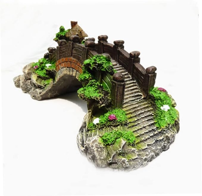 1pc Aquarium Landscaping,Magical Aquarium Resin Decoration Colorful Bridge Pavilion Tree Rockery for Fish Tank