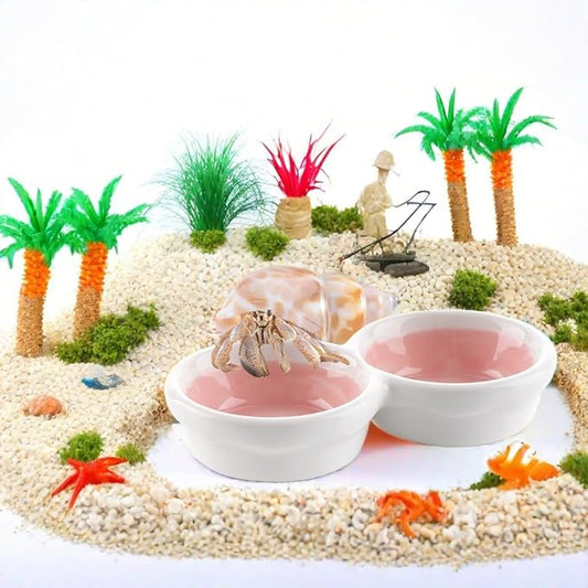 2 Pack Hermit Crab Food and Water Bowl Hamster Ceramic Bowl Anti-Turning Feeding Dish for Hamster Sugar Glider Hermit Crab (Random Color)