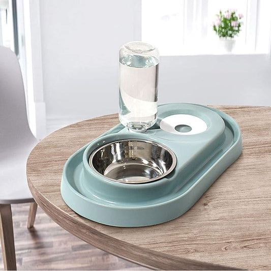 Luck Dawn Double Dog Cat Bowls Water and Food Bowl Set,Detachable Stainless Steel Bowl Automatic Water Dispenser Bottle Pet Feeder for Small or Medium Size Dogs Cats Puppy Kitten Rabbit
