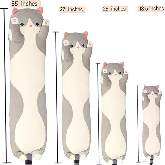 Grey Cat Long Plush Pillow Cat Stuffed Animals Soft Sleeping Throw Pillow Doll ((Grey,19inches)