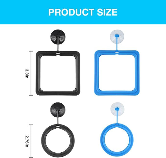 4 Pcs Fish Feeding Ring for Aquarium – Round and Square Floating Food Feeder with Suction Cup, Fish Tank Feeding Ring for Guppy, Goldfish