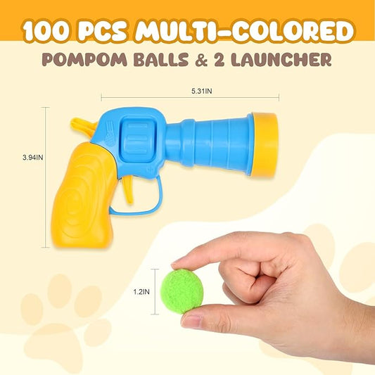 TEAWOO 100PCS Cat Ball Toys with 2 Launchers Set, Funny Interactive Cat Toys for Indoor Cats, Adult Cats & Kitten Toys