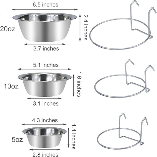 Wontee Pet Bowl Stainless Steel Hanging Food Water Bowls Bird Cage Feeder for Birds, Parrots, Small Sized Dogs and Cats (M)