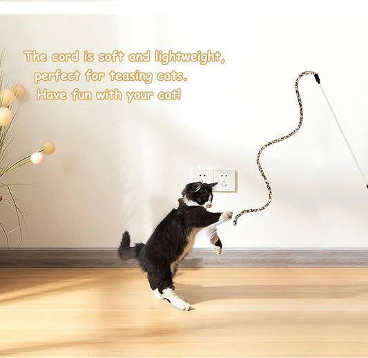 Andiker Cat Wand Teaser Toys,2Pcs Plastic Rainbow Cat Interactive Toys for Indoor Cats Colorful Ribbon&Leopard Print Cat Fishing Pole Toys Training Exerciser for Cat Gifts and Kitten Lovers (2pcs)