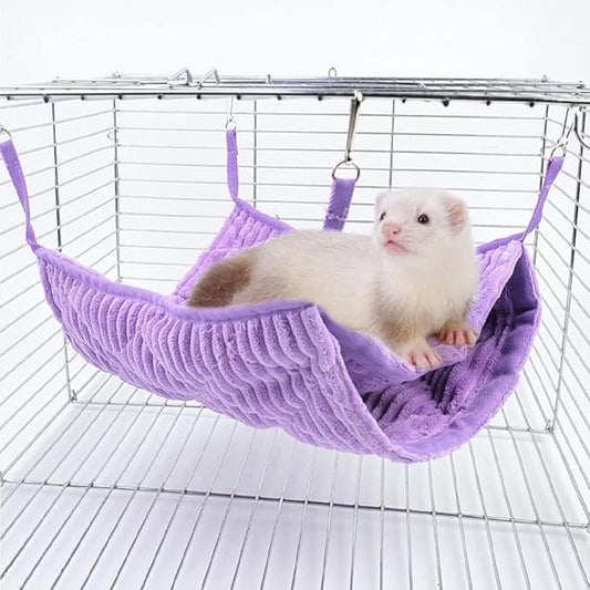 Large Ferret Hammock Hanging Tunnel Bed for Cage Hanging Plush Double Bunk Bed for Rats, Hamsters, Guinea Pigs, Chinchillas, Squirrels (Purple)