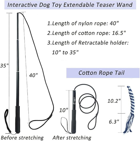 Flirt Pole for Dogs, Interactive Teaser Wand with 1 Fleece Rope Toy for Chase and Tug of War, Durable for Large & Medium Dogs, Outdoor Exercise & Training