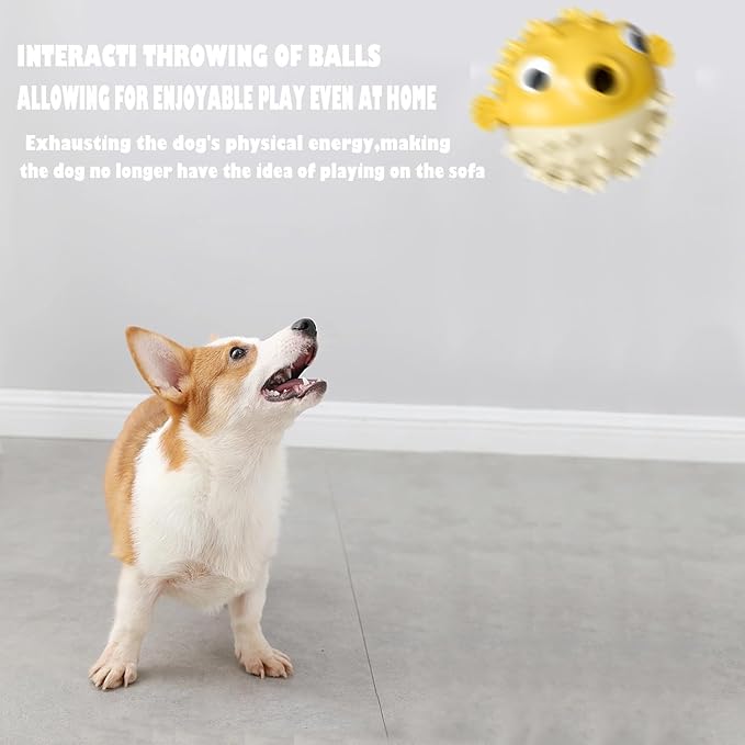 Dog Balls with Bell Sound, Interactive Dog Toys,Treat Dispensing Dog Toys, cat Toys Balls,Rubber Elastic Ball Toys for Small/Medium/Large Cat and Extra Small/Small Dogs (Yellow)