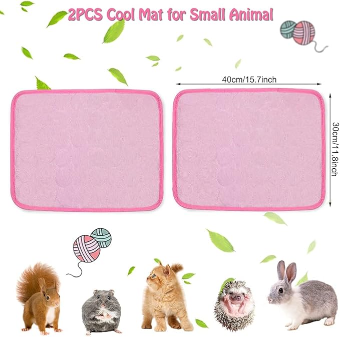 2PCS Rabbit Cooling Mat for Bunny, Summer Cool Bed for Kitten, Guinea Pig, Hamster, Small Animals,Pink