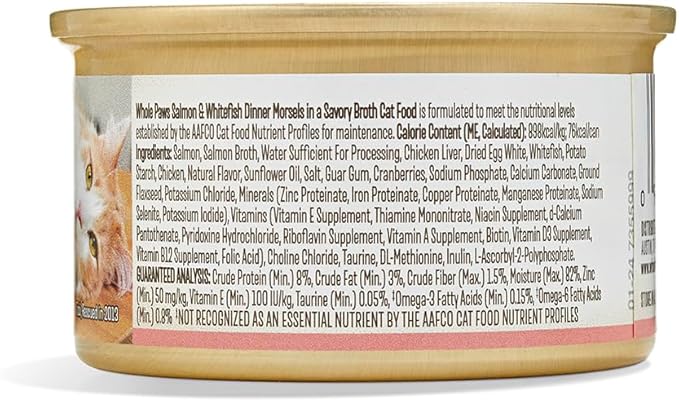 Whole Paws, Wet Cat Food, Salmon & Whitefish Dinner in Savory Broth, 3 Ounce