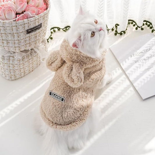 Selena Cat Bunny Ears Costume Cute Dog Kitten Hoodies Sweater Rabbit Ears Puppy Pet Apparel (Medium,Beige)