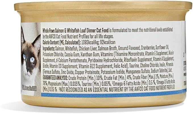 Whole Paws, Wet Cat Food, Salmon & Whitefish Loaf Dinner, 3 Ounce (Pack of 6)