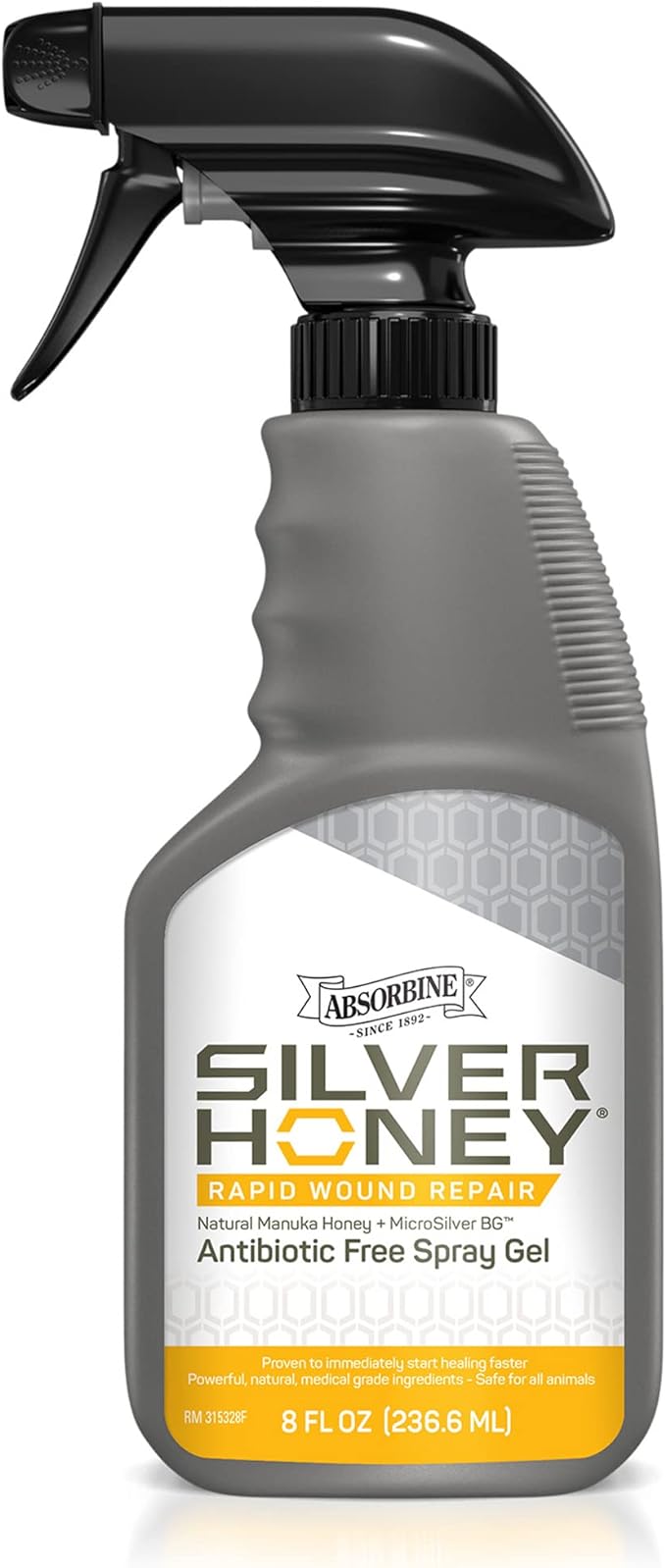 Absorbine Silver Honey Rapid Wound Repair Spray Gel 8oz Bottle, Manuka Honey & MicroSilver BG, Horse & Large Animal Wound Care (Pack of 2)