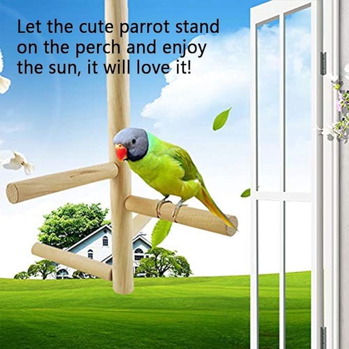 Bird Perch Stand Toy Natural Wood Parrot Perch Parakeet Cage Top Wooden Branches for Standing Toys for Small Medium Parrots Conure Budgie Lovebirds