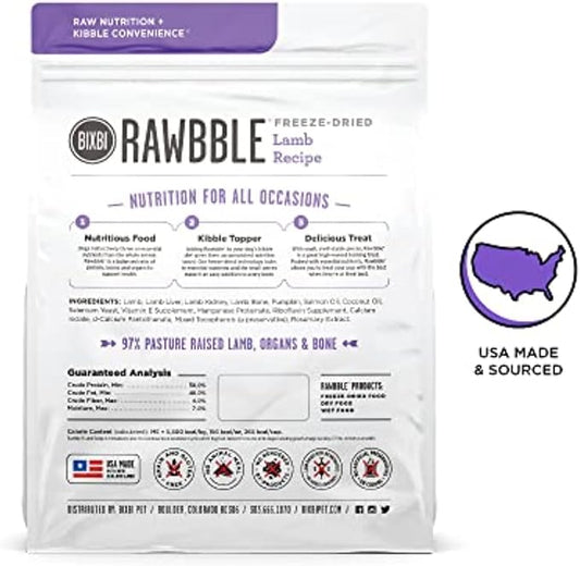 BIXBI Liberty Freeze-Dried Dog Food Topper & Treats, Lamb – 97% Meat & Organs, No Refrigeration – USA Made, 26 oz