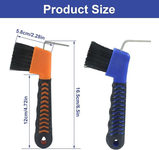Horse Hoof Pick Brush, Soft Touch Rubber Handle Portable Hoof Pick for Horse Grooming, Cleaning (Orange+Blue)