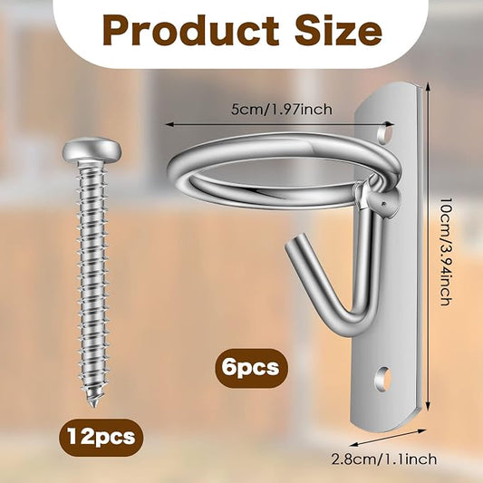 Dunzy 6 Pcs Bucket Hooks for Horses Bucket Holder Metal Equestrian Water Hook Hangers Horse Stalls Feed Barn Farmhouse Supplies(Silver)