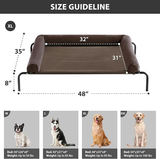 RRPETHOME Large Elevated Cooling Dog Bed, Raised Dog Cot Beds for Large Dogs, Elevated Outdoor Pet Cot, Chew Proof Portable Cooling Pet Cot with Skid-Resistant Feet and Breathable Mesh