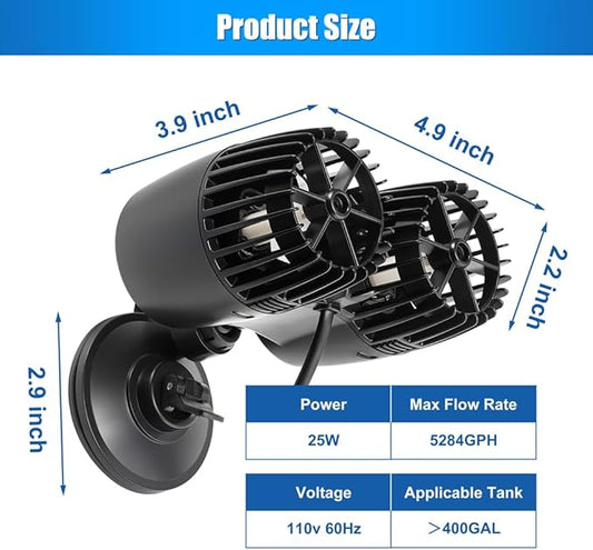 DaToo 5284GPH Mini Aquarium Circulation Pump Ultra-quiet Fish Tank Wave Maker With Suction Cup 360 Degree Rotatable Aquarium Power Head Submersible Water Pump For Freshwater And Saltwater