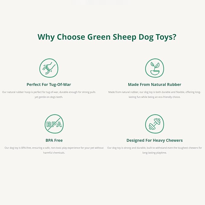 Green Sheep Natural Rubber Rope Dog Toy for Small to Large Dogs, Puppy Chew Toys for Teething, Tug of War Dog Toy with Recycle Cotton Rope, Durable Rubber Dog Toys