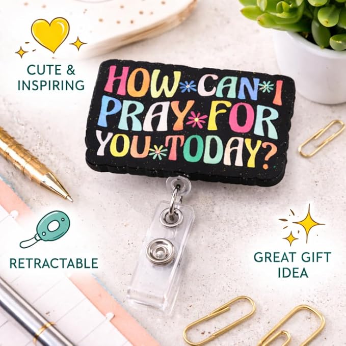 Pray for You Christian Religious Badge Reel Retractable ID Holder Jesus God Lanyard with Alligator Clip for Nurse Medical Worker Teacher Nursing Spiritual Decorative Accessory Healthcare Staff