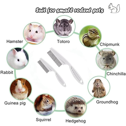 2PC Hamster Grooming Comb - Stainless Stell Face Flea Comb Fine Tooth Tear Stain Remover Removes Crust, Mucus, Stains, Face Brush for Chinchillas, Ferrets, Guinea Pigs, Rabbits (White)