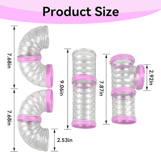 Plastic Hamster Tunnel, 8 Pack Hamster Tube Set DIY Assembled Sports Training Ferret Tube External Accessories Fun Small Animal Hiding Pipe Toy Syrian Dwarf Rat (Pink)