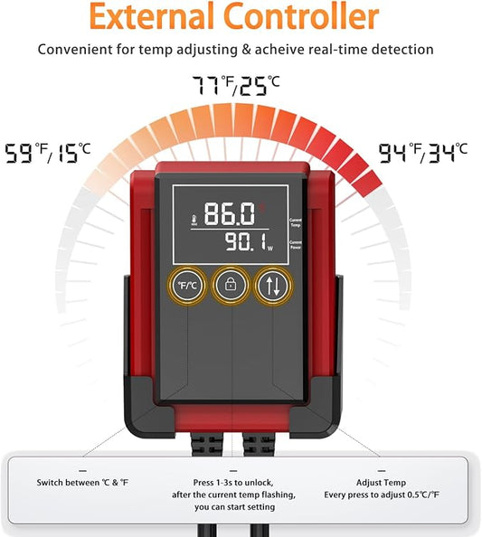 AQQA 800W Aquarium Heater PTC for Fish Tank 80-230 Gallon Submersible Thermostat Adjustable Temp Range 59-94℉ with Intelligent Overheat & Out-of-Water Auto Shut-Off Protection (800W for 80-230Gal)